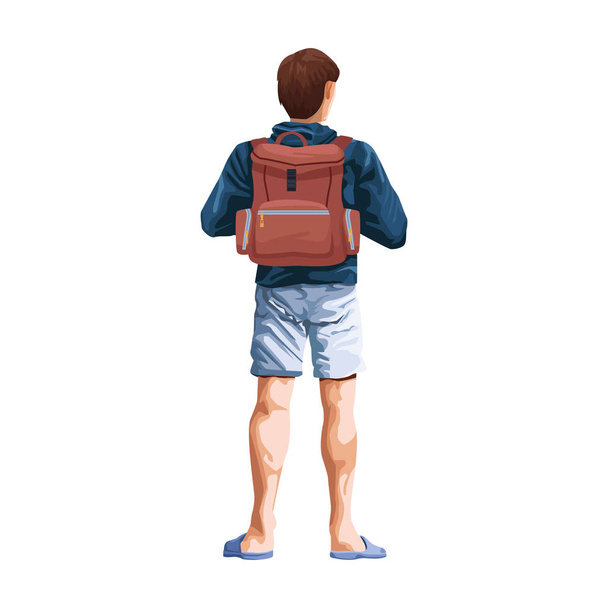 hombre de vuelta con el icono de la mochila, diseño plano
 - Vector, imagen
