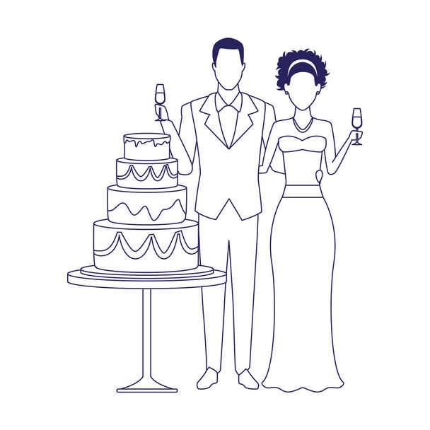 casal casado e ícone bolo de casamento
 - Vetor, Imagem