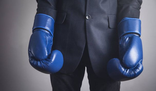 Businessman in boxing gloves. Business, Power, Sport - Φωτογραφία, εικόνα