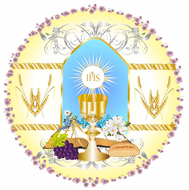compositie met karakteristieke symbolen van heilige communie in de vorm van een cirkel - Vector, afbeelding