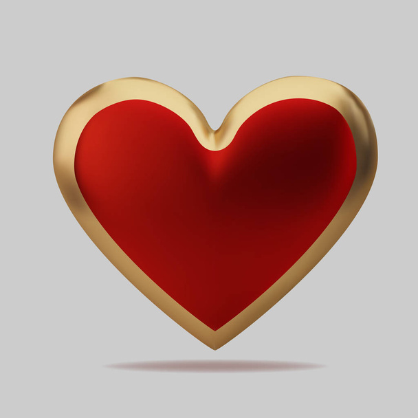 Realista 3d de oro y corazón rojo. Feliz tarjeta de felicitación del día de San Valentín. Amor y boda. Elemento gráfico para el diseño. Ilustración vectorial
 - Vector, Imagen