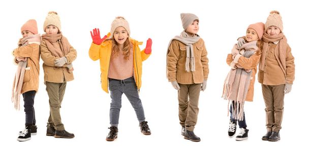 Conjunto de niños en ropa de invierno sobre fondo blanco
 - Foto, Imagen