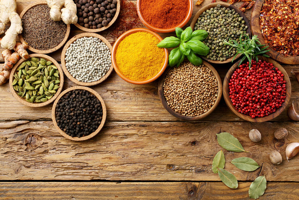 spices assortment on rustic table background - Foto, imagen