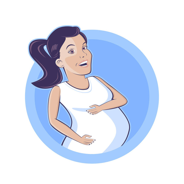 divertida ilustración de dibujos animados de una mujer embarazada en una insignia
 - Vector, imagen