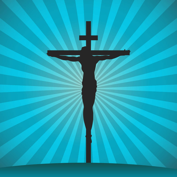 Распятие Иисуса Христа на кресте на закате. Вектор солнца
 - Вектор,изображение