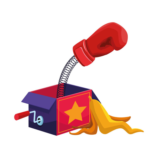 grap doos met bokshandschoen icoon, plat ontwerp - Vector, afbeelding