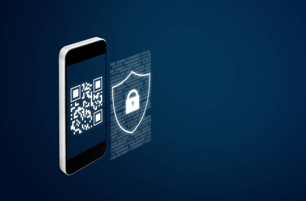mobiles Verifikationssystem und QR-Code-Scanning-Sicherheitstechnologie. Handy-Scan QR-Code und Sicherheits- und Schutzsystem-Symbol - Foto, Bild