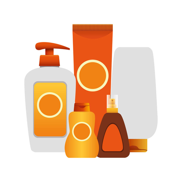 sunscreen and bronzers bottles - Vector, Image