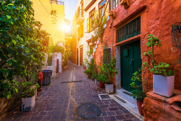 Street in the old town of Chania, Crete, Greece. Charming street - Photo, Image
