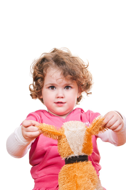 Girl playing with her stuffed animal - Foto, Imagem