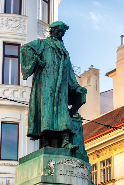 Statue of Johannes Gutenberg, the instigator of modern book printing, at Regensburger Hof in the centre of Vienna at Am Lugeck - Photo, image