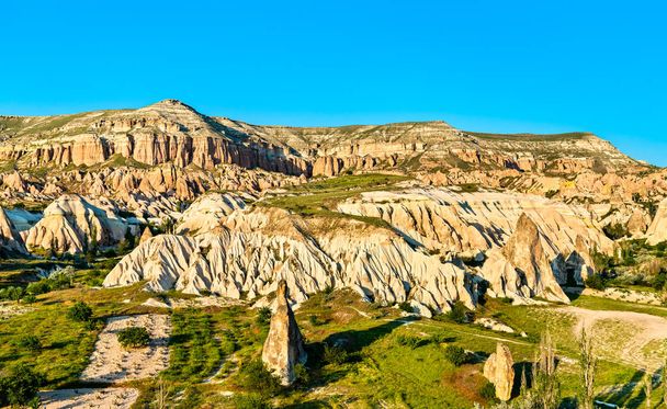 Βραχώδεις σχηματισμοί της κοιλάδας Rose στο Εθνικό Πάρκο Goreme στην Τουρκία - Φωτογραφία, εικόνα