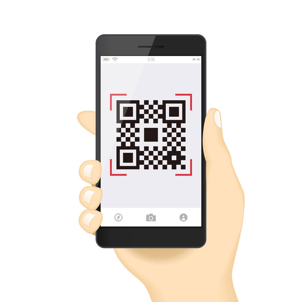 Pagamento del codice Qr Hand Finger Smartphone app senza contanti concetto di tecnologia immagine grafica vettoriale illustrazione. paga digitale senza soldi
. - Vettoriali, immagini