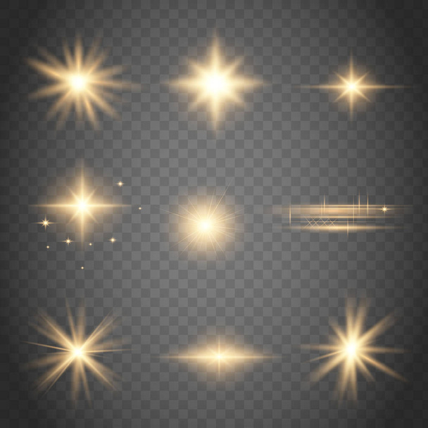 Σετ χρυσό λαμπερό φώτα - Διάνυσμα, εικόνα