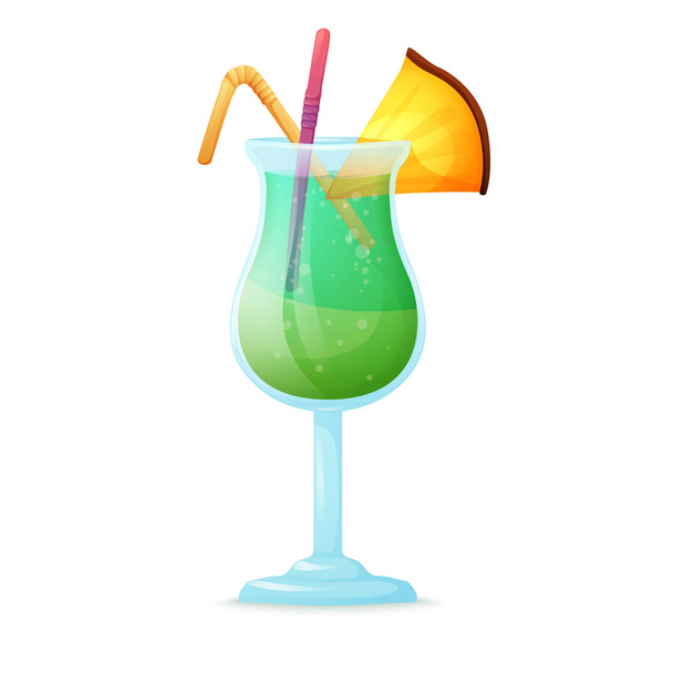 Realistic cocktail on white background. Cocktail in a glass with different elements.Vector - Vector, Imagen