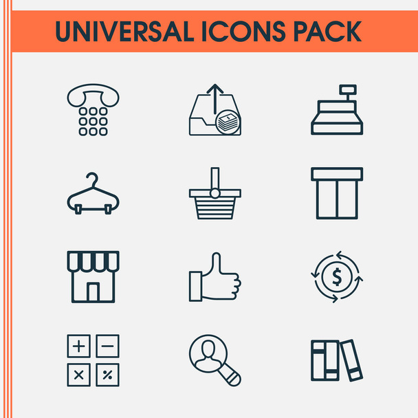E-Commerce-Symbole mit Ähnlichem, Wechselkurs, Kasse und anderen Packtaschenelementen. Ikonen des E-Commerce. - Foto, Bild