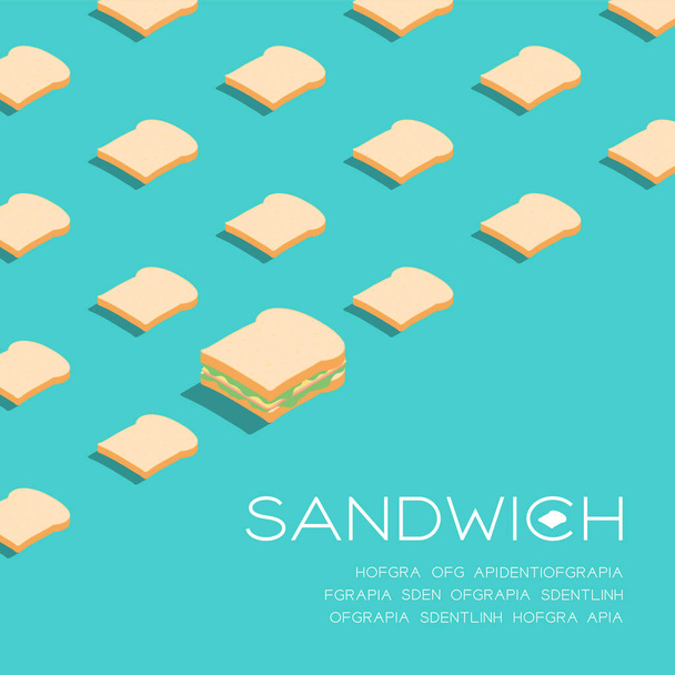 Сэндвич с ломтиком хлеба 3D изометрический узор, плакат концепции хлебобулочной и социальный баннер пост-квадратный дизайн иллюстрация изолированы на зеленом фоне с копировальным пространством, вектор EPS 10
 - Вектор,изображение