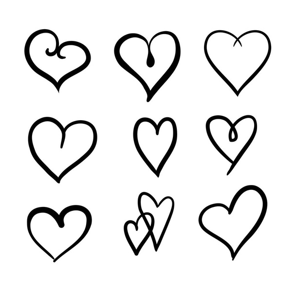 Set einzigartiger handgezeichneter Herzen. Bemalte Designelemente. - Vektor, Bild