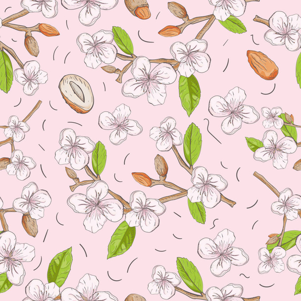 vegetable 2 seamless pattern of the branches nuts almonds for de - Vector, Image