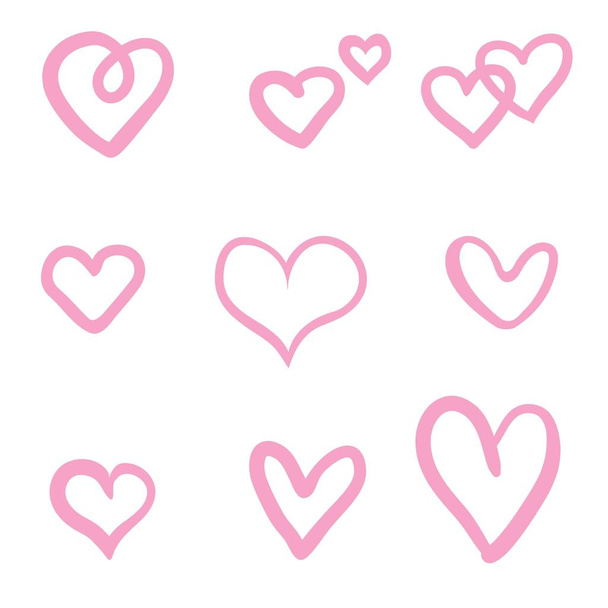 Set of unique hand drawn hearts. Painted design elements. - Vettoriali, immagini