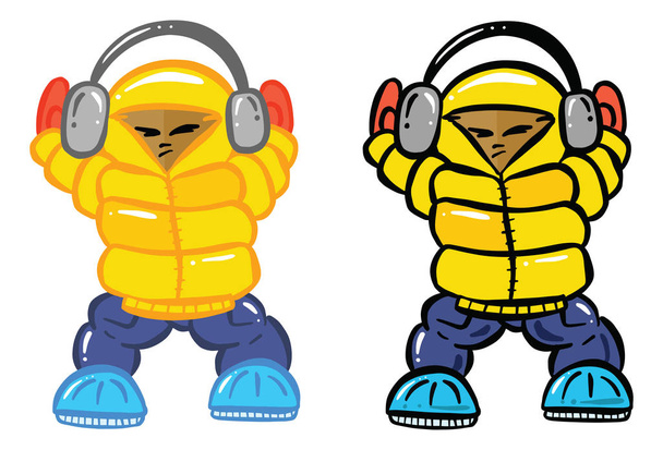 Підліток у пуфферній куртці Прослуховування музики на великих навушниках на Walkman Cartoon Векторні ілюстрації
 - Вектор, зображення