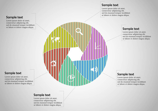 Kerek infografikus sablon hatszögletű elválasztással hat részre - Vektor, kép