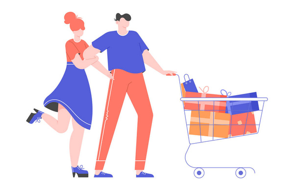 Young couple buying presents. - Vector, Image