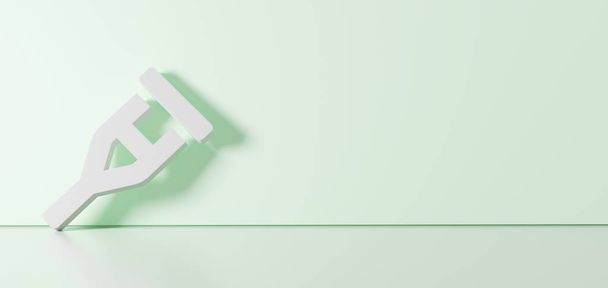 3D renderöinti valkoinen symboli kainalosauva ikoni nojaten väriseinään lattian heijastus tyhjä tila oikealla puolella
 - Valokuva, kuva