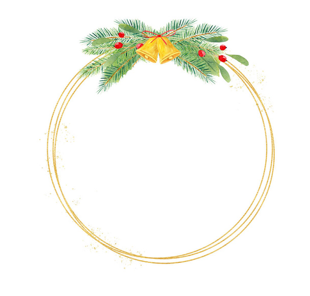 クリスマス丸枠手描き水彩イラスト - 写真・画像
