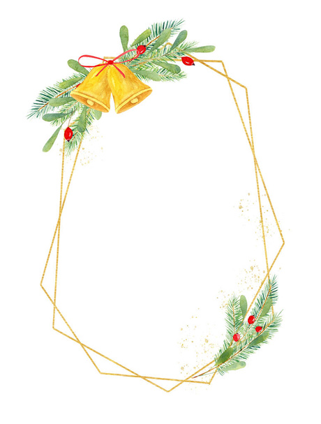 Геометрична різдвяна рамка рука намальована акварельна ілюстрація з ботанічним прикрасою
 - Фото, зображення