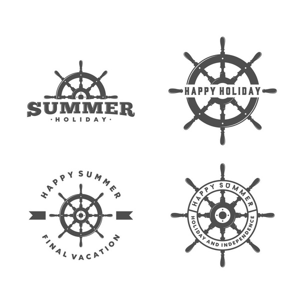 ship steering wheel and summer logo, icon and illustration - Vetor, Imagem