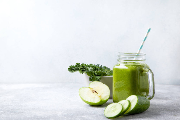 kale smoothie in a glass jar - Photo, Image