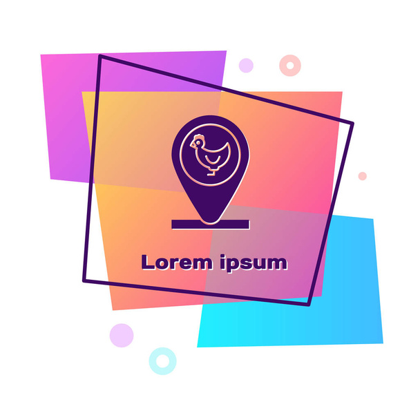 Purple Chicken farm and location icon isolated on white background. Color rectangle button. Vector Illustration - Vector, Image