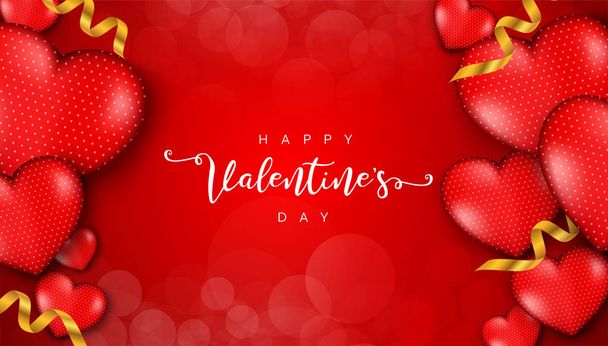 Valentine's day greeting card templates with realistic of beautiful red heart on red background  - Vector, Image