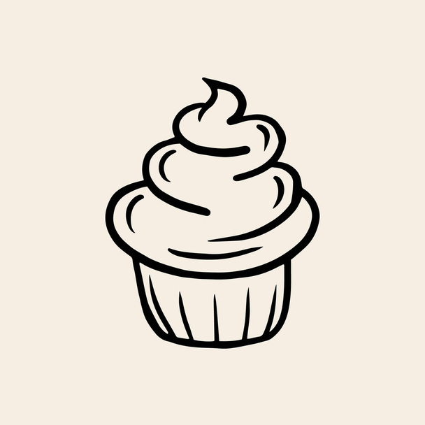 Cream Cupcake. Vector linear drawing of a cake. The symbol of baking. - Vector, imagen