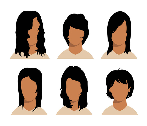 Mädchen und Männer Frisuren und Haarschnitt mit Gesicht  - Vektor, Bild