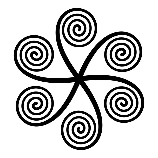 Csillag alakú szimbólum hat lineáris számtani spirállal - Vektor, kép