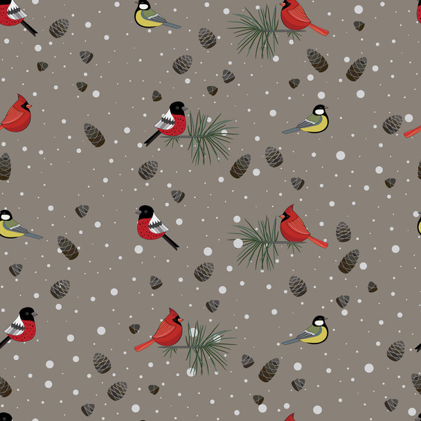 Векторні зимові лісові коричневі птахи сосна сніг безшовний візерунок принт фон
. - Вектор, зображення