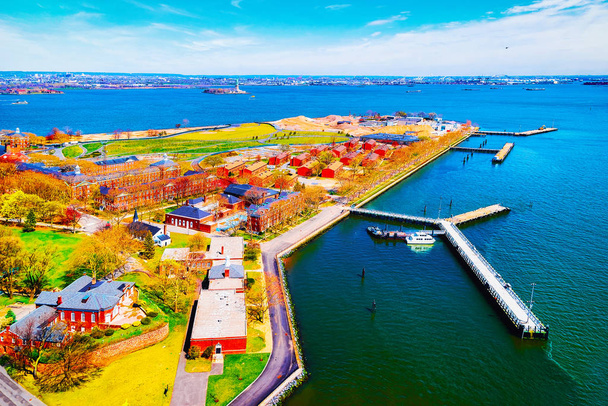 Aerial view from helicopter of Governors Island reflex - Photo, Image