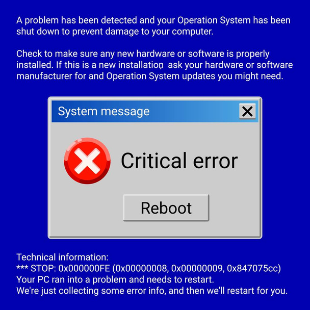 Μήνυμα κρίσιμου συστήματος σφάλματος στη μπλε οθόνη - Διάνυσμα, εικόνα