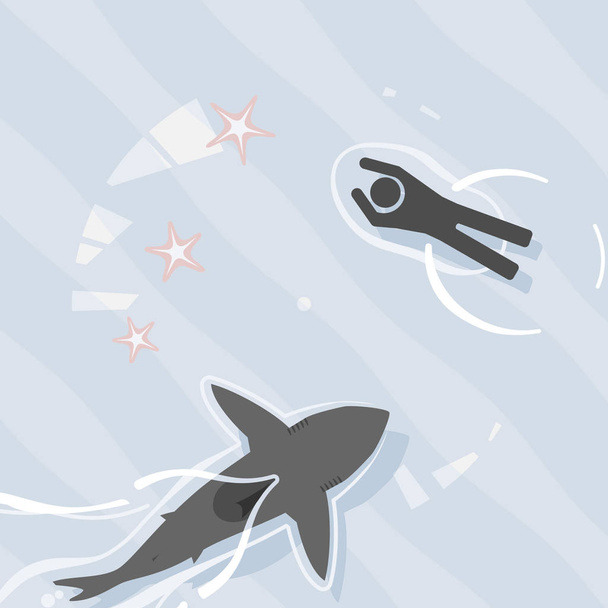 Піктограма сцени плавання акули небезпечно близько до невідомого плавця
 - Вектор, зображення