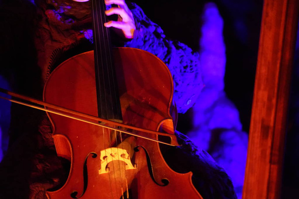 mulher mãos tocando violoncelo detalhe de perto
 - Foto, Imagem