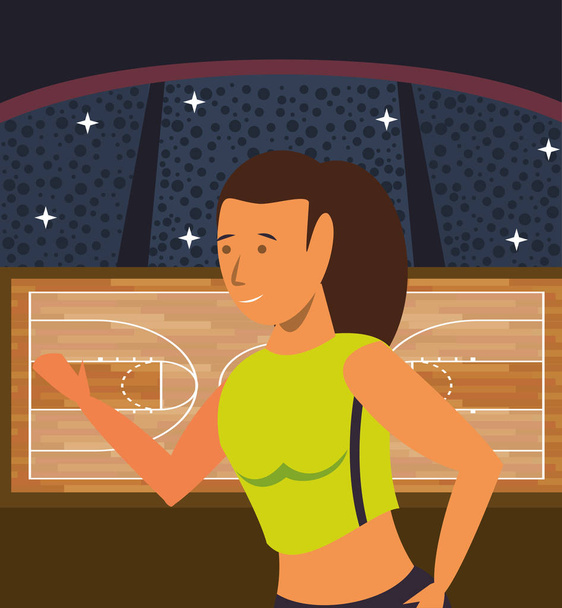 молода жінка спортсмен баскетболістка в суді
 - Вектор, зображення