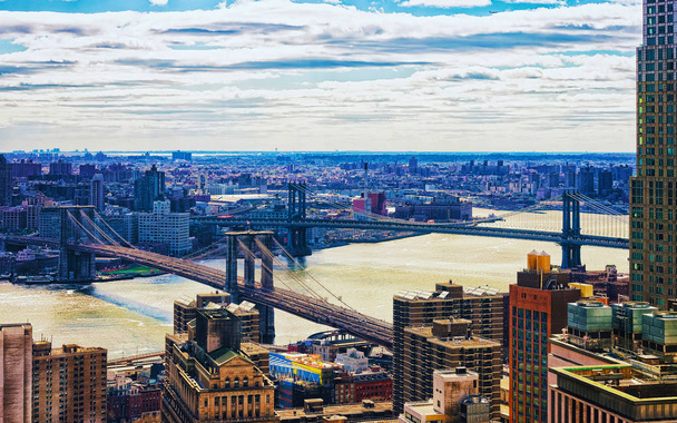 New York Brooklyn Bridge en Manhattan Bridge in Usa reflex - Foto, afbeelding