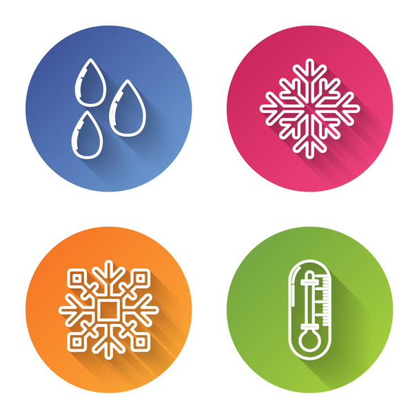 Set line Water drop, Snowflake, Snowflake and Thermometer. Color circle button. Vector - Vector, Image