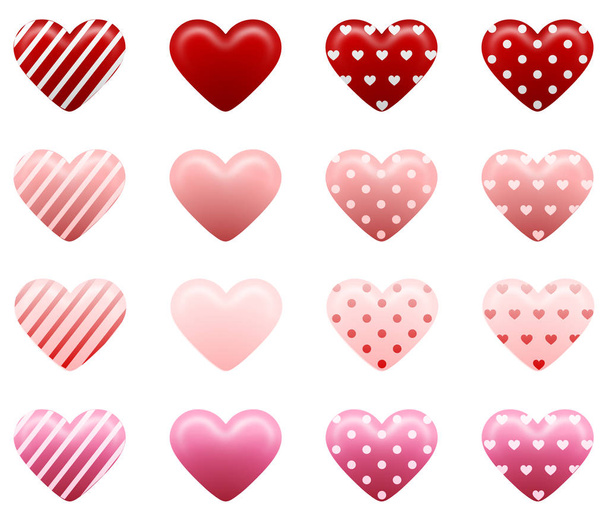 set red and pink hearts for valentine'sa day decorations - Vector, afbeelding