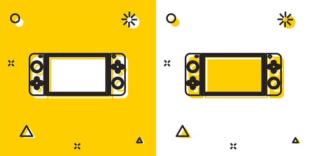 Icône de console de jeu vidéo portable noire isolée sur fond jaune et blanc. Panneau de jeu. Concept de jeu. Formes dynamiques aléatoires. Illustration vectorielle
 - Vecteur, image