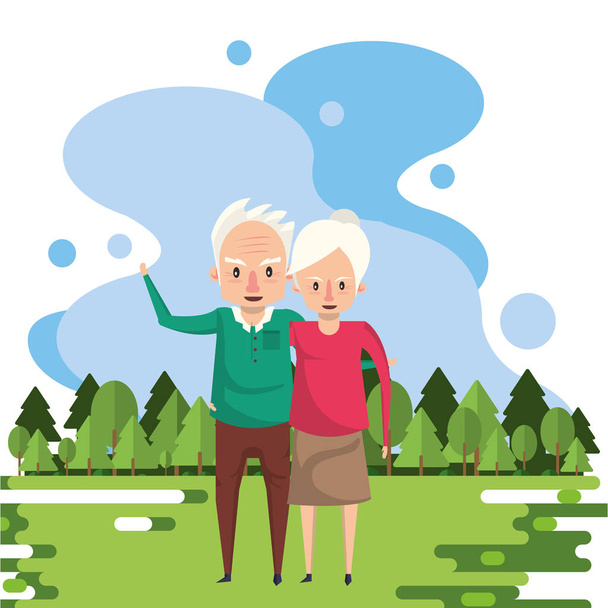 cute grandparents couple lovers in the field - Vector, Image