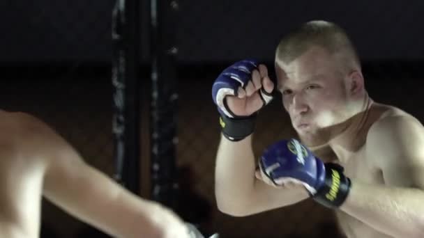 Fight in the MMA octagon. Slow motion. Kyiv. Ukraine - Video