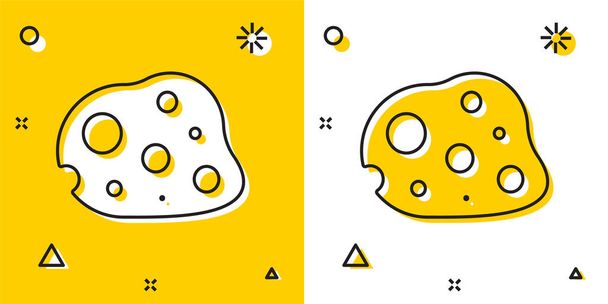 Fekete aszteroida ikon izolált sárga és fehér alapon. Véletlenszerű dinamikus formák. Vektorillusztráció - Vektor, kép